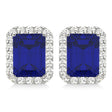 Emerald Cut Lab Blue Sapphire & Diamond Halo Earrings 14k White Gold (2.60ct)