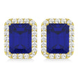 Emerald Cut Lab Blue Sapphire & Diamond Halo Earrings 14k Yellow Gold (2.60ct)