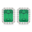 Emerald Cut Lab Emerald & Diamond Halo Earrings 14k White Gold (2.10ct)