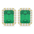 Emerald Cut Lab Emerald & Diamond Halo Earrings 14k Yellow Gold (2.10ct)