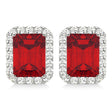 Emerald Cut Lab Ruby & Diamond Halo Earrings 14k White Gold (2.60ct)