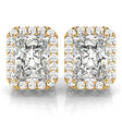 Emerald Cut Moissanite & Diamond Halo Earrings 14k Yellow Gold (2.42ct)