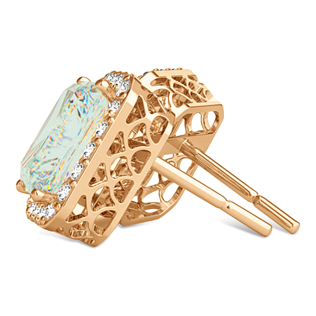 Emerald Cut Opal & Diamond Halo Earrings 14k Rose Gold (1.50ct)