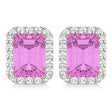 Emerald Cut Pink Sapphire & Diamond Halo Earrings 14k White Gold (2.60ct)
