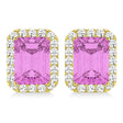 Emerald Cut Pink Sapphire & Diamond Halo Earrings 14k Yellow Gold (2.60ct)