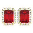 Emerald Cut Ruby & Diamond Halo Earrings 14k Yellow Gold (2.60ct)