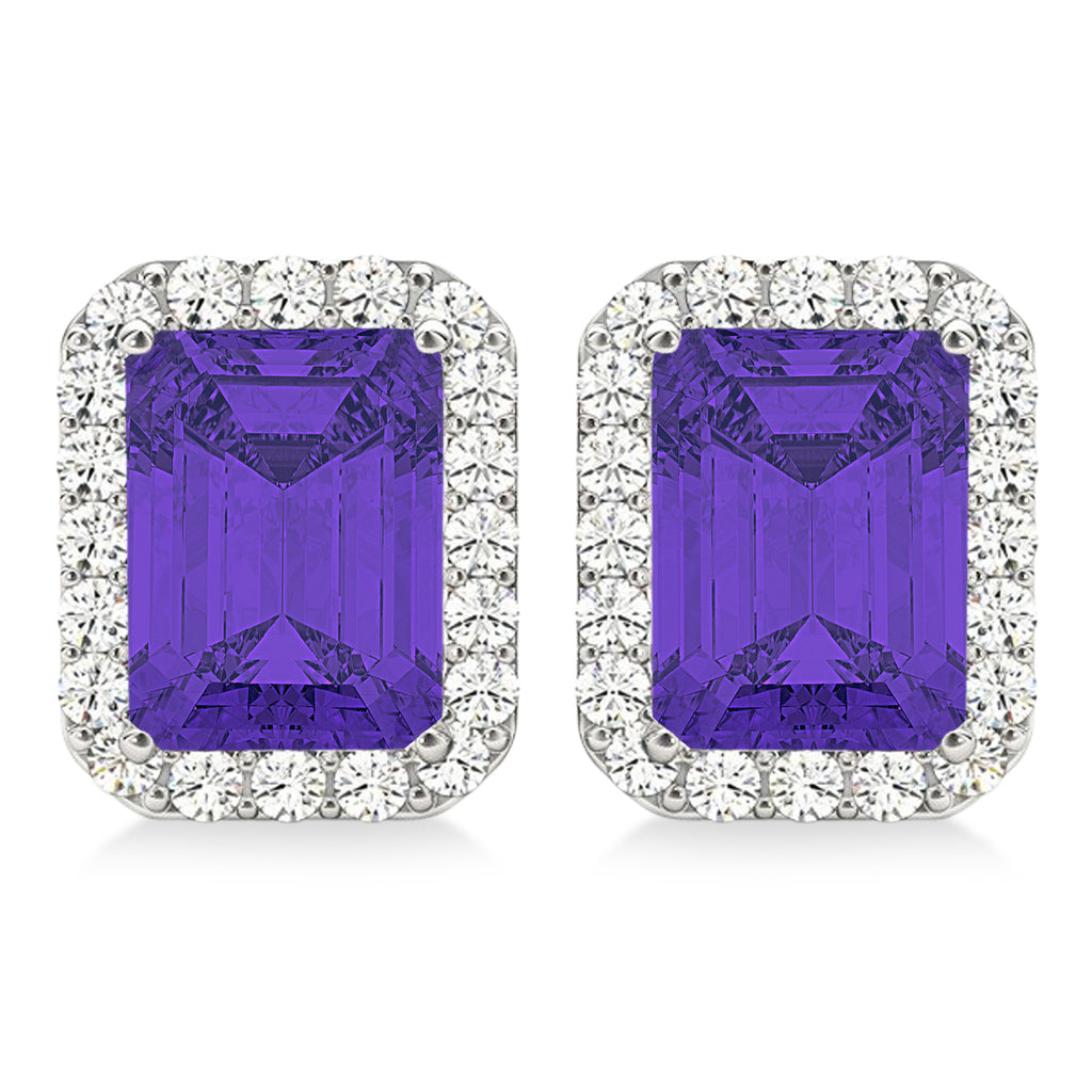 Emerald Cut Tanzanite & Diamond Halo Earrings 14k White Gold (2.60ct)