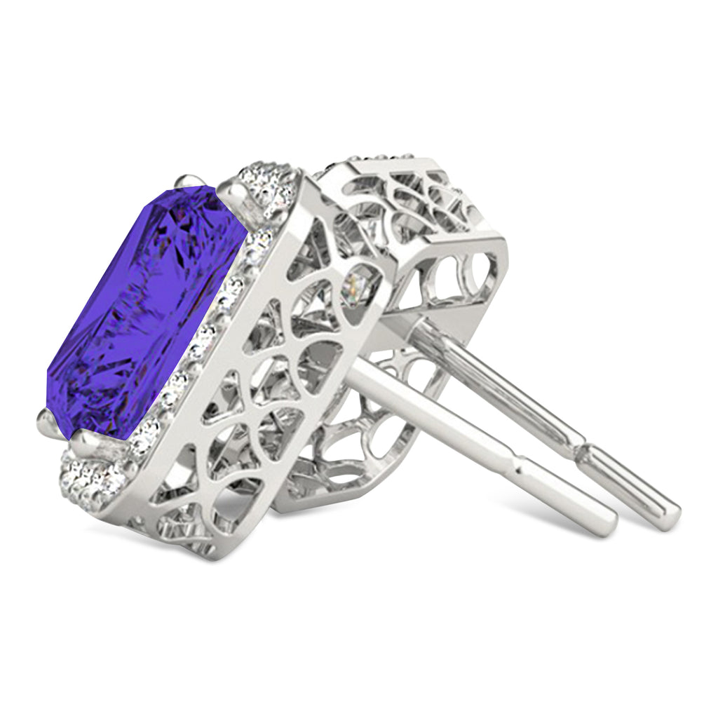 Emerald Cut Tanzanite & Diamond Halo Earrings 14k White Gold (2.60ct)