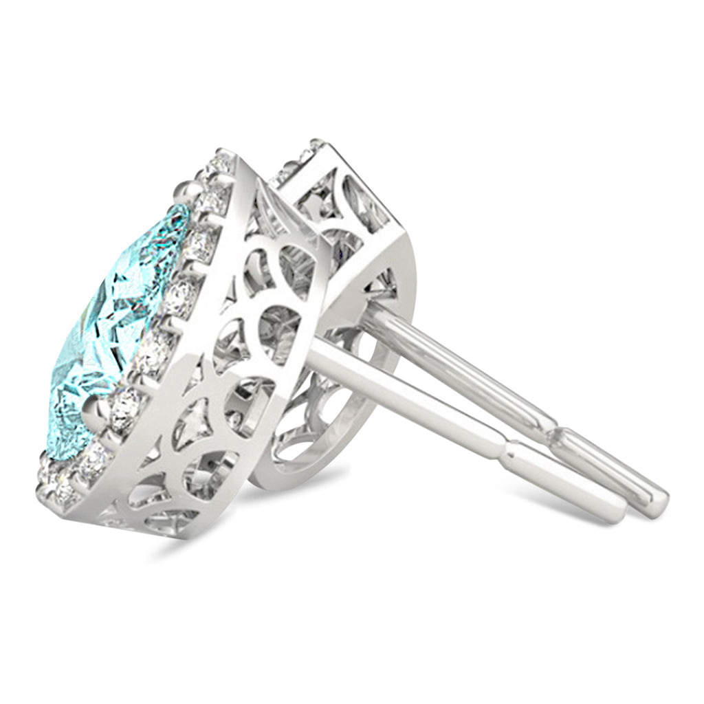 Teardrop Aquamarine & Diamond Halo Earrings 14k White Gold (1.54ct)