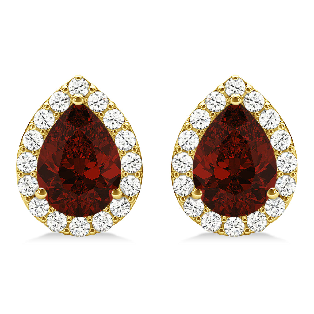 Teardrop Garnet & Diamond Halo Earrings 14k Yellow Gold (2.24ct)