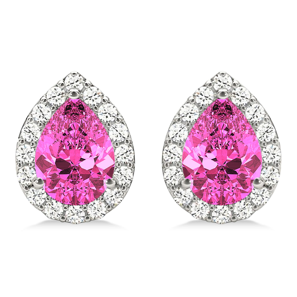 Teardrop Pink Sapphire & Diamond Halo Earrings 14k White Gold (1.74ct)