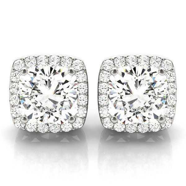Diamond Halo Cushion Earrings 14k White Gold (1.22ct)