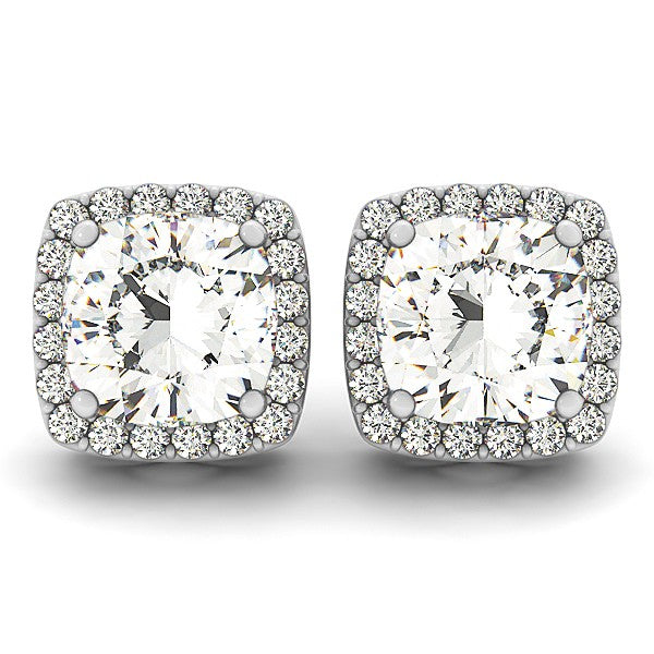 Cushion-cut Diamond Halo Stud Earrings 14k White Gold (1.00ct)