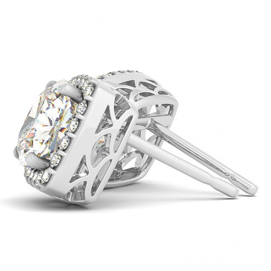 Cushion-cut Diamond Halo Stud Earrings 14k White Gold (1.00ct)