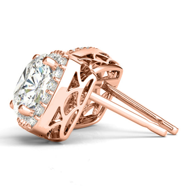 Lab Grown Diamond Halo Cushion Earrings 14k Rose Gold (1.22ct)