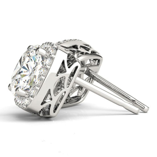 Lab Grown Diamond Halo Cushion Earrings 14k White Gold (1.22ct)