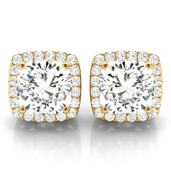 Lab Grown Diamond Halo Cushion Earrings 14k Yellow Gold (1.22ct)