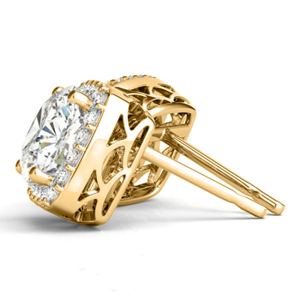 Lab Grown Diamond Halo Cushion Earrings 14k Yellow Gold (1.22ct)