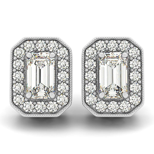 Diamond Emerald-cut Halo Stud Earrings 18k White Gold (0.90ct)