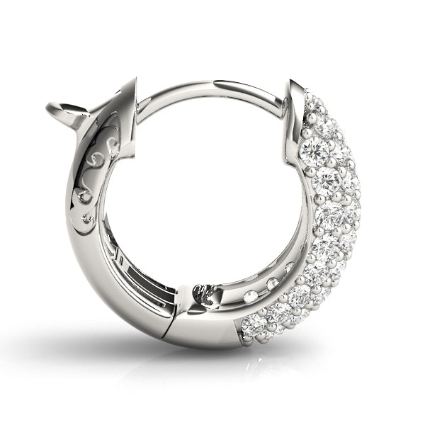 Huggie Round Lab Grown Diamond Pave Earrings Hoops 14k White Gold (0.84ct)