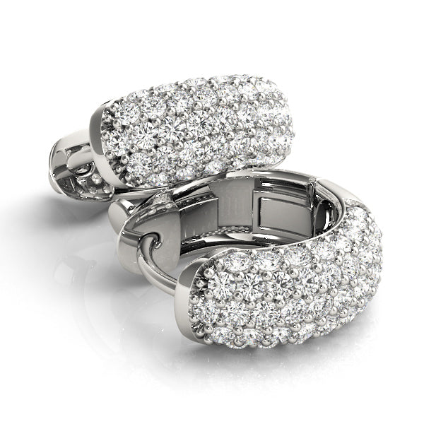 Huggie Round Diamond Pave Earrings Hoops 14k White Gold (0.84ct)