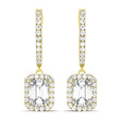 Emerald Shape Lab Diamond Halo Dangling Earrings 14k Yellow Gold (1.50ct)