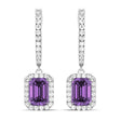 Emerald Shape Amethyst & Diamond Halo Dangling Earrings 14k White Gold (1.60ct)