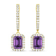 Emerald Shape Amethyst & Diamond Halo Dangling Earrings 14k Yellow Gold (1.60ct)
