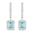 Emerald Shape Aquamarine & Diamond Halo Dangling Earrings 14k White Gold (1.50ct)