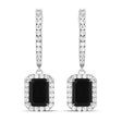Emerald Shape Black Diamond & Diamond Halo Dangling Earrings 14k White Gold (1.50ct)