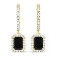 Emerald Shape Black Diamond & Diamond Halo Dangling Earrings 14k Yellow Gold (1.50ct)