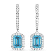 Emerald Shape Blue Topaz & Diamond Halo Dangling Earrings 14k White Gold (1.80ct)