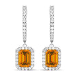 Emerald Shape Citrine & Diamond Halo Dangling Earrings 14k White Gold (1.60ct)