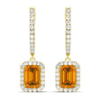 Emerald Shape Citrine & Diamond Halo Dangling Earrings 14k Yellow Gold (1.60ct)