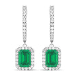Emerald Shape Lab Emerald & Diamond Halo Dangling Earrings 14k White Gold (1.70ct)