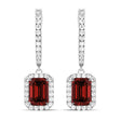 Emerald Shape Garnet & Diamond Halo Dangling Earrings 14k White Gold (2.10ct)