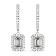 Emerald Shape Moissanite & Diamond Halo Dangling Earrings 14k White Gold (1.56ct)