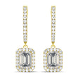 Emerald Shape Moissanite & Diamond Halo Dangling Earrings 14k Yellow Gold (1.56ct)