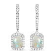 Emerald Shape Opal & Diamond Halo Dangling Earrings 14k White Gold (2.10ct)