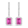 Emerald Shape Pink Topaz & Diamond Halo Dangling Earrings 14k White Gold (1.80ct)
