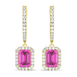 Emerald Shape Pink Topaz & Diamond Halo Dangling Earrings 14k Yellow Gold (1.80ct)