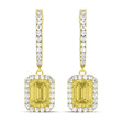Emerald Shape Yellow Diamond & Diamond Halo Dangling Earrings 14k Yellow Gold (1.50ct)