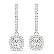 Cushion Shape Diamond Halo Dangling Earrings 14k White Gold (2.18ct)