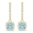 Cushion Lab Aquamarine & Lab Diamond Halo Dangling Earrings 14k Yellow Gold (2.70ct)