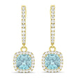 Cushion Aquamarine & Diamond Halo Dangling Earrings 14k Yellow Gold (2.70ct)