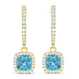 Cushion Lab Blue Topaz & Lab Diamond Halo Dangling Earrings 14k Yellow Gold (3.00ct)