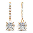 Cushion Moissanite & Diamond Halo Dangling Earrings 14k Rose Gold (2.70ct)