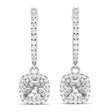 Cushion Moissanite & Diamond Halo Dangling Earrings 14k White Gold (2.70ct)