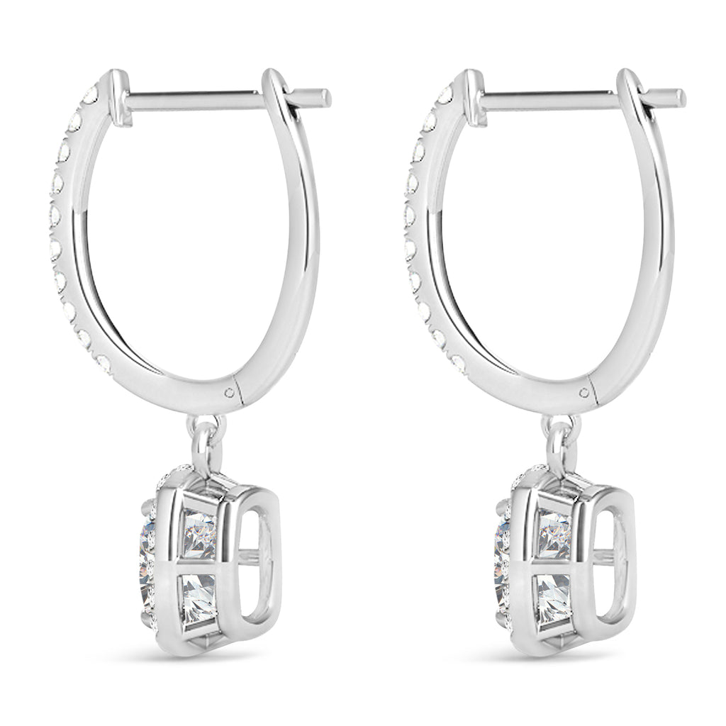 Cushion Moissanite & Diamond Halo Dangling Earrings 14k White Gold (2.70ct)