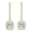 Cushion Moissanite & Diamond Halo Dangling Earrings 14k Yellow Gold (2.70ct)